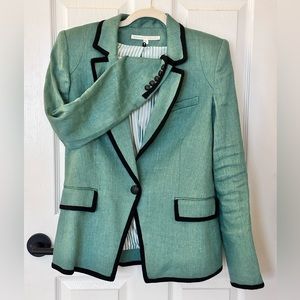 Veronica Beard Green Blazer with Black Piping